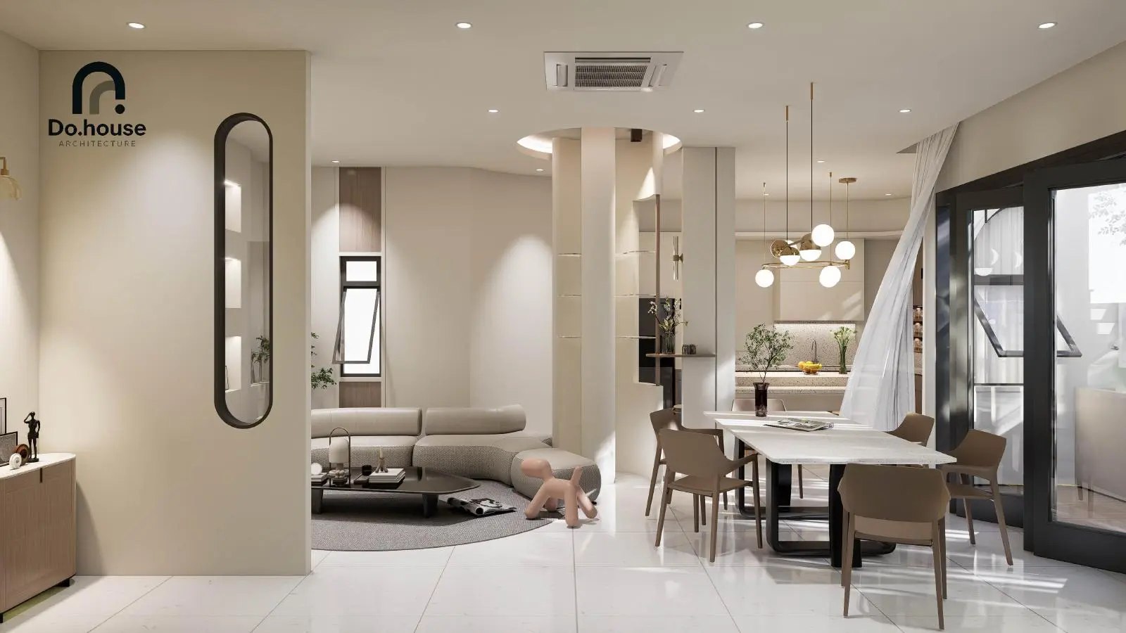 Thiết kế 3D phòng khách và phòng ăn